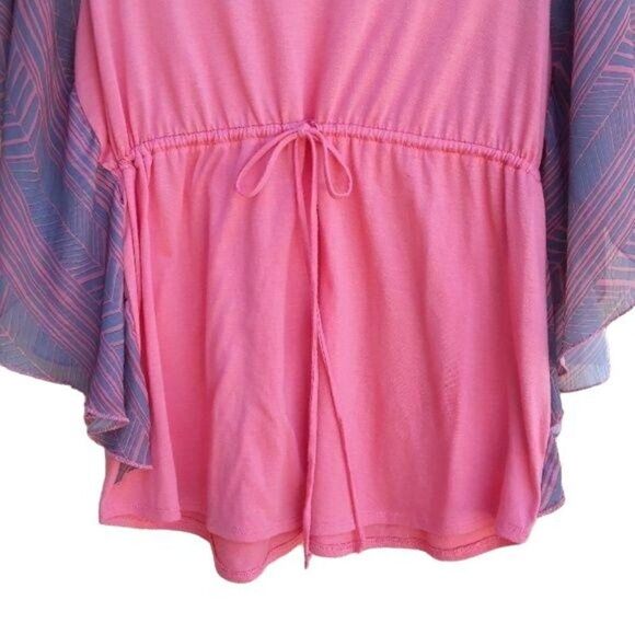 Y2K Motherhood Maternity L Blouse Top Boho Sheer Flutter Sleeve Empire Pink - Picture 4 of 8